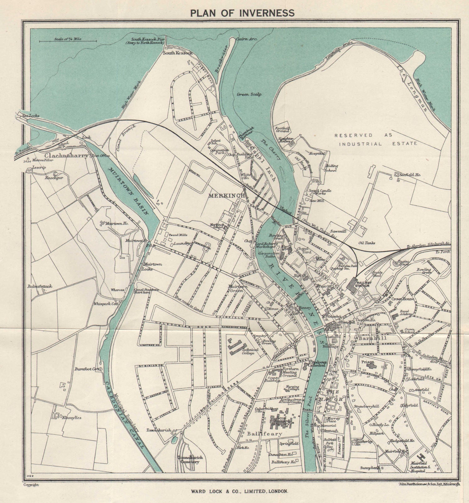 INVERNESS vintage tourist town city plan. Scotland. WARD LOCK 1952 old map